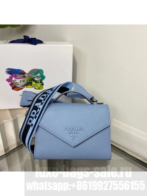 Prada Monochrome Saffiano and leather bag 1BD317 sky blue