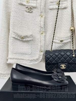 Chanel Ballerina Camellia Balet Flat G29682 Black