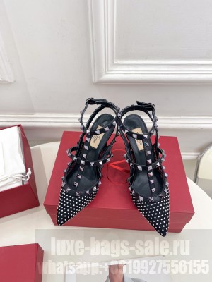 Valentino Garavani Rockstud leather and satin-trimmed crystal-embellished 95mm Sandals Black 