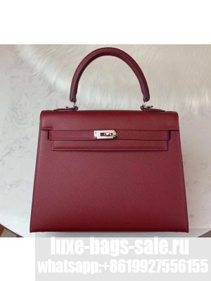 Hermes Kelly 25cm Bag in Original Epsom Leather Dark Red