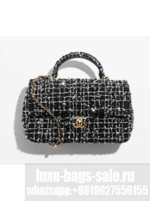 CHANEL MINI CLASSIC HANDBAG WITH TOP HANDLE AS2431 Black& White & Silver