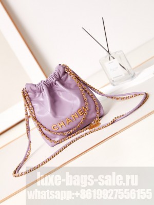 CHANEL 22 MINI HANDBAG AS3980 Shiny Calfskin & Purple