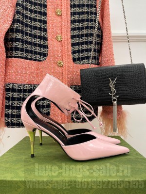 Gucci 8.5cm Metal heel Pointed Pink Patent leather ankle Pumps