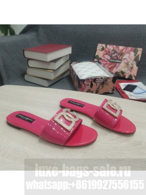 DOLCE & GABBANA CALFSKIN SLIDERS DG CRYSTAL LOGO 2022 FUCHSIA