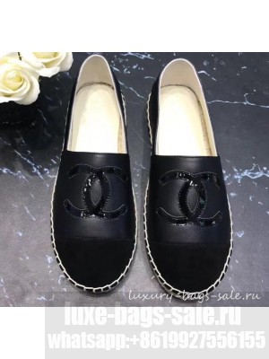 Chanel CC Logo Lambskin and Suede Calfskin Espadrilles Black 2019