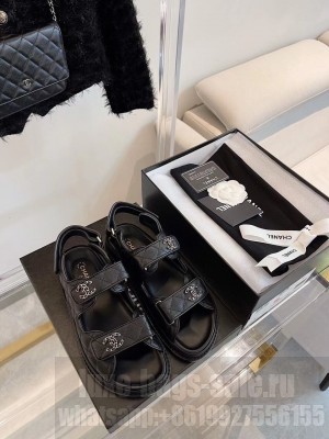 Chanel Woven CC Velcro Sandals Calfskin Leather Spring/Summer 2021 Collection, Black/Silver