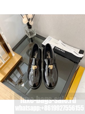 Chanel Patent Leather Loafers with Love Charm G39697 Black 