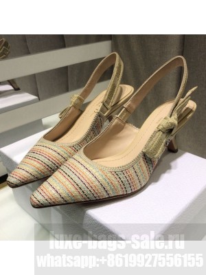 Dior J'Adior Slingback Pumps 6.5cm in Multicolor Gold Metallic Thread Embroidered Cotton Spring/Summer 2021 Collection