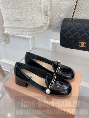 Miu Miu Women's Patent Leather With metal chain Loafer Black