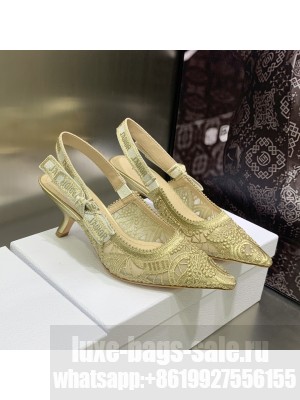 Dior J'Adior Slingback Pumps 6.5cm in Gold Macrame Embroidered Cotton 2023