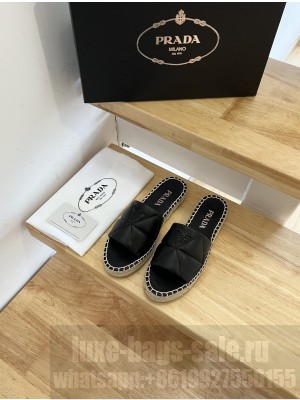Prada Nappa Leather Espadrille Slides Black
