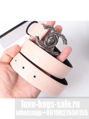 Chanel Width 3cm Braided CC Logo Buckle Leather Belt Nude Pink