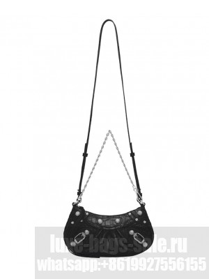 Balenciaga Le Cagole Mini Purse With Chain Crocodile Embossed Black