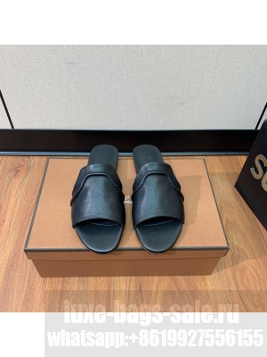 Loro Piana Calfskin Flat Slippers Black