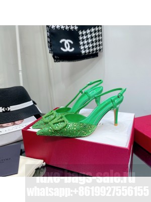 Valentino VLogo Slingback Pumps 8cm With Green Crytal 2022 Collection