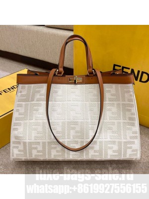 Fendi Peekaboo X-Tote FF Canvas Tote Bag White  2021 Collection