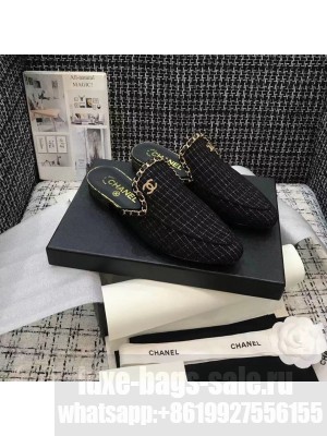 Chanel Chain Embellished Mules Tweed/Lambskin Leather Spring/Summer 2021 Collection,  Black