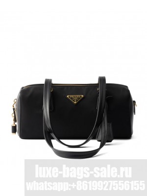 Prada Re-Nylon And Leather Medium Top-handle Bag With Padlock 1BB127 Black