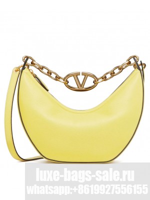 Valentino Small Vlogo Moon Hobo Bag In Grainy Calfskin With Chain Yellow