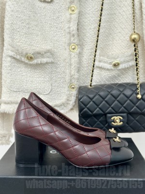 Chanel Women's 7cm Heel Quilted Lambskin Leather Pumps Burgundy