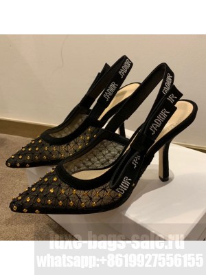 Dior J'Adior Slingback Pumps 9.5cm in Crystal Mesh Embroidery Black/Yellow Spring/Summer 2021 Collection
