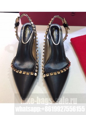 Valentino Heel 6.5cm Rockstud Slingback Pumps Sandals Black