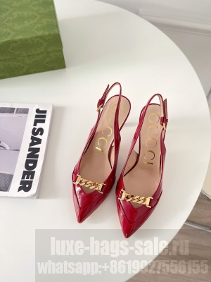 Gucci Women's Patent leather with Chain 75mm Sling-back Pumps Red 2021 Collection