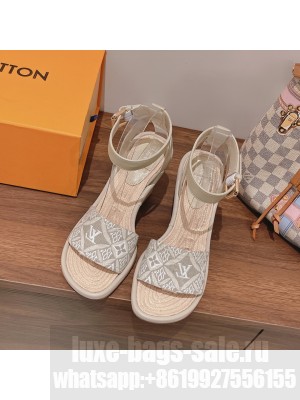 Louis Vuitton Wedge Monogram Open Toe Casual Style Blended Fabrics Street Style beige