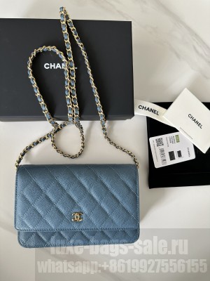 Chanel Caviar Leather & Gold-Tone Metal Wallet On Chain WOC Bag A33814 Blue