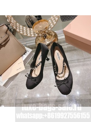 Miu Miu Satin 85 mm varnished heel elasticized knit strap Pumps 014