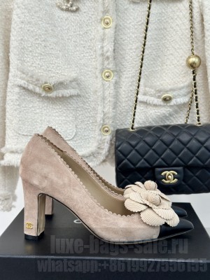 Chanel Women's 8cm Heel Camellia Suede & Leather Pumps Beige 2024