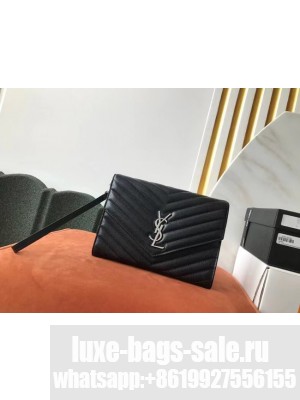 Yves Saint Laurent MONOGRAM CLUTCH IN QUILTED GRAIN DE POUDRE EMBOSSED LEATHER B617662 black