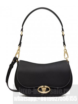 Valentino Small Valentino Garavani Ohval Shoulder Bag In Nappa Calfskin Black