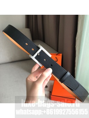 Hermes James Leather Belt 35mm with H Buckle Black/Silver 2019 Collection