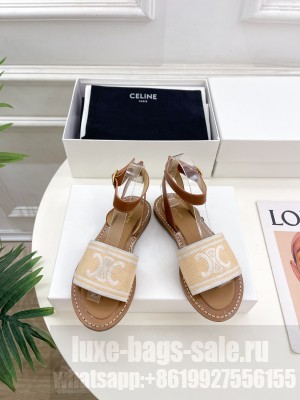 CELINE LYMPIA SANDAL IN TRIOMPHE JACQUARD CANVAS & CALFSKIN BEIGE/TAN