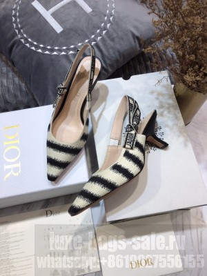 Dior J'Adior Slingback Pumps 6.5cm in Blue D-Stripes Embroidery 2021 Collection 