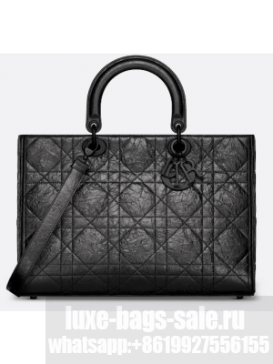 Large Lady D-Sire Bag Black Macrocannage Crinkled Calfskin M1152S