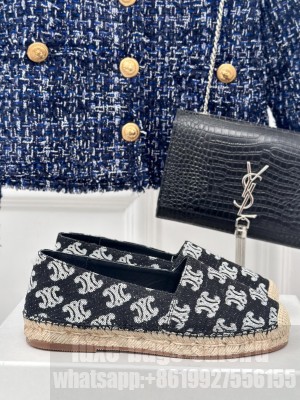 LES ESPADRILLES CELINE IN TRIOMPHE STAMPED DENIM BLACK