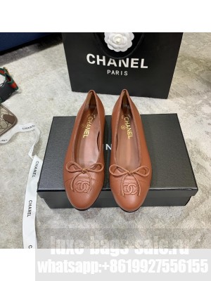 Chanel Ballerina Flats Lambskin Leather Spring/Summer 2021 Collection,Brown