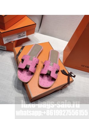 Hermes Oran Flat slippers with Ostrich Leather 086 2021 Collection