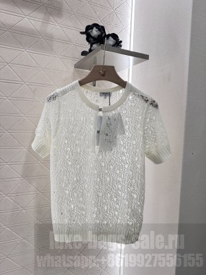 Chanel Hollow-Out Knit Short Sleeve Top Cream