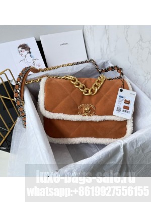 CHANEL 19 HANDBAG AS1160 Velvet brown