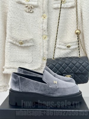 Chanel Women's Platform Velvet Moccasins Loafer Gray 2024