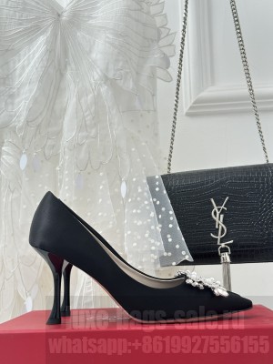 Roger Vivier Flower Strass Buckle 8.5cm Pumps in Satin Black 
