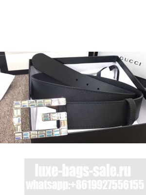 Gucci Width 3.5cm Leather Belt Black with Crystals Square G Buckle