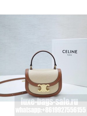 CELINE MINI BESACE CLEA IN TEXTILE AND CALFSKIN 10L063 NATURAL & TAN