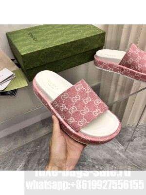 Gucci Women's Pink Denim platform slide sandal 2022 Collection 
