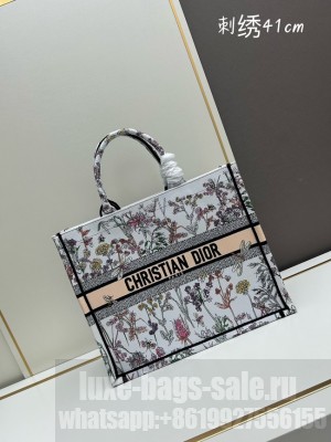 Large Dior Book Tote white Multicolor Dior Herbarium Embroidery M1286ZE