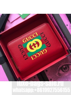 Gucci Print Leather Card Case 496319 Red