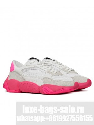 Valentino Garavani Bubbleback Mesh And Suede Sneaker Peachblow